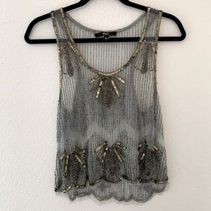 Beaded sheer grey crop top. M. Like new. No issues